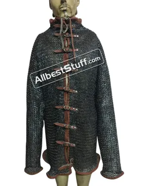 High Neck Collar Titanium Chain Mail Hauberk Front Open Chest 56